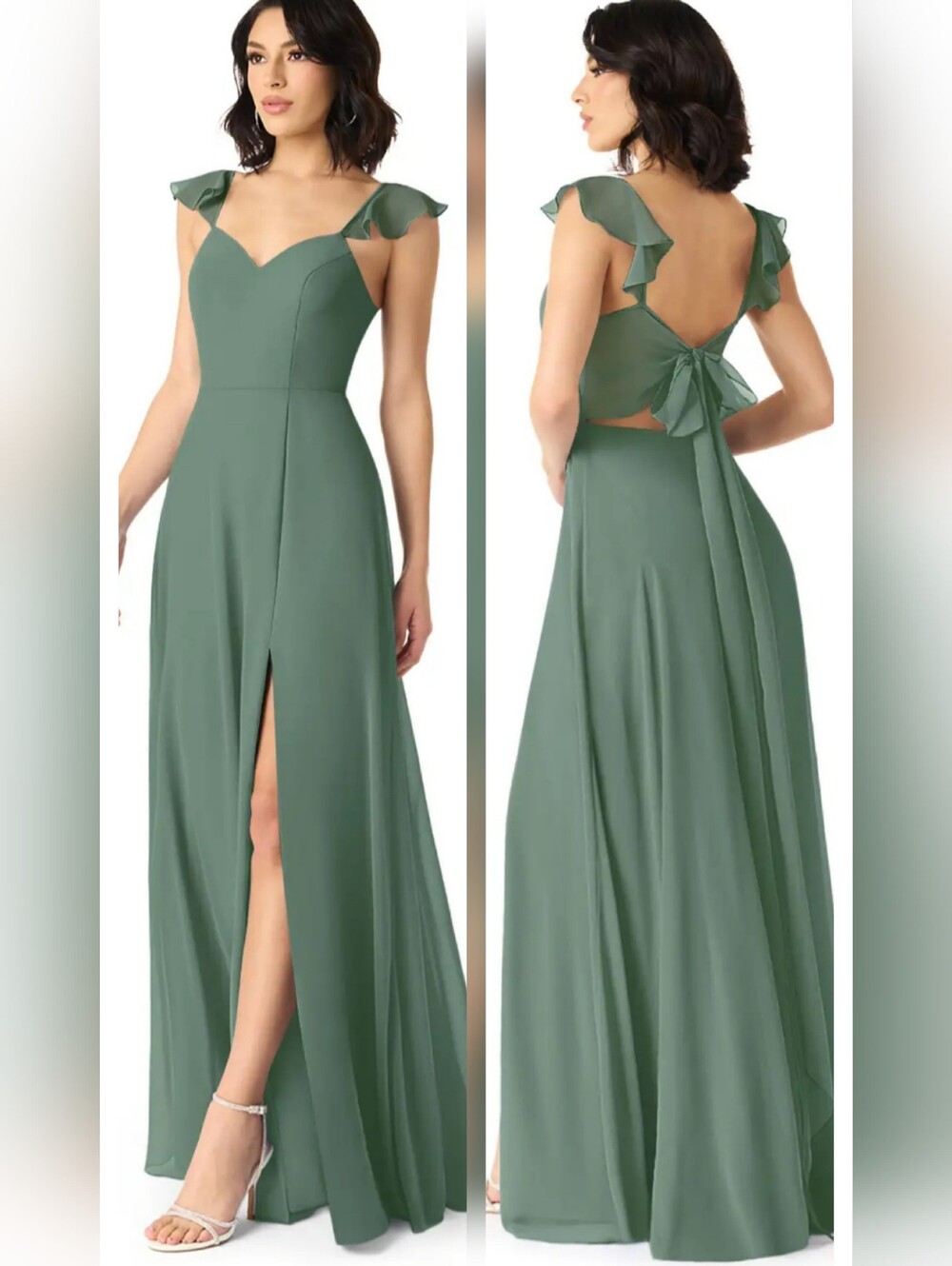 Azazie Sheer Feminine Romantic Sweetheart Formal Wedding Party Slit Maxi Dress
